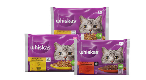 Konservētā kaķu barība WHISKAS, 1 iepak./4x 85 g, trīs veidi