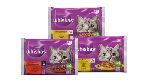 Konservētā kaķu barība WHISKAS, 1 iepak./4x 85 g, trīs veidi