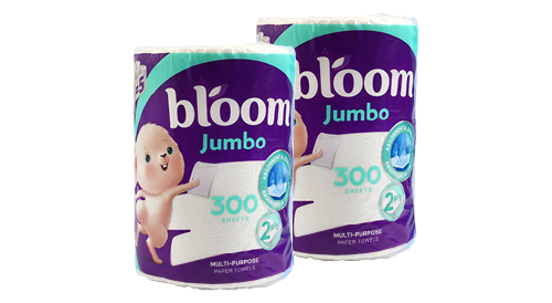 Papīra dvieļi BLOOM JUMBO, 1 rullis/300 loksnes, divi slāņi