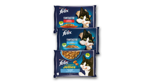 Konservētā kaķu barība FELIX, 1 iepak./4x 85 g, trīs veidi